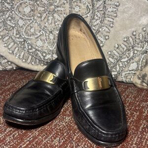 Salvatore Ferragamo Black Loafers with Gold Accent Classic women’s designer shoe